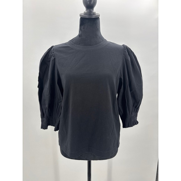 Madewell Tops - Madewell Black Puff Sleeve Knit Cotton T Shirt Top size M NV971
